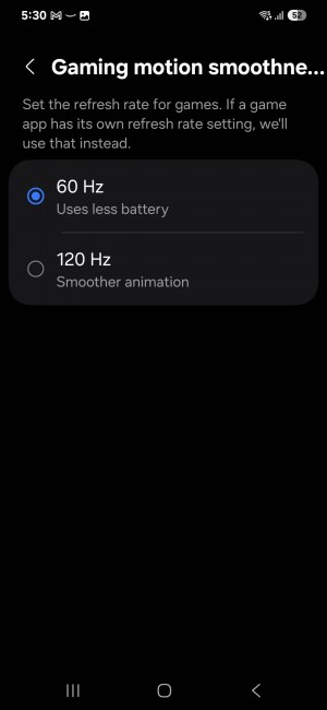 One UI 7 Gaming motion smoothness setting