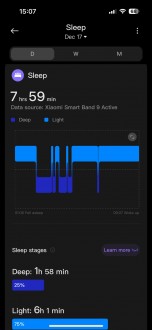 Sleep data from the Smart Band 9 Active inside the Mi Fitness app