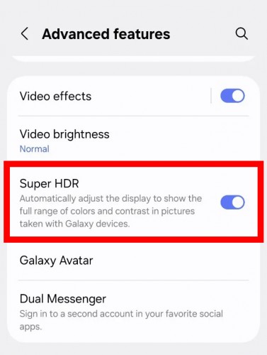 Super HDR toggle in One UI 7 beta (via Android Authority)