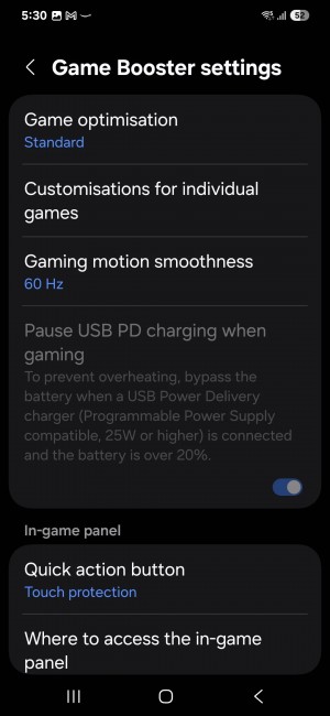 One UI 7 Gaming motion smoothness setting