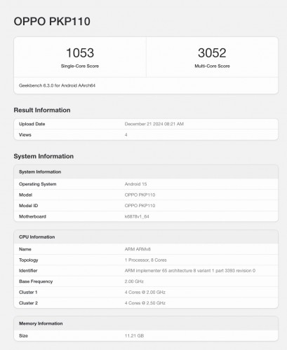 Oppo A5 Pro (PKP110) on Geekbench