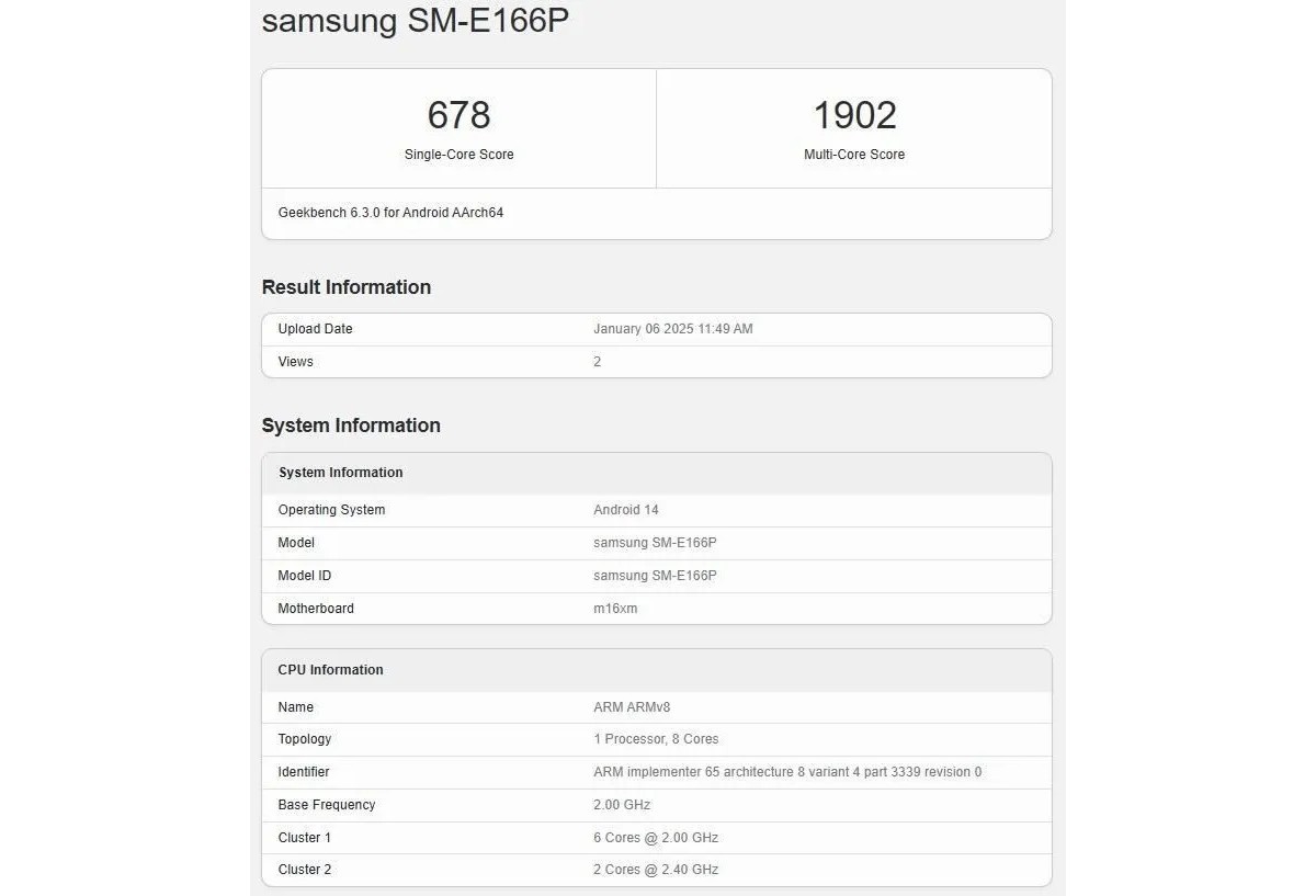 Samsung Galaxy F16 5G runs Geekbench, reveals its chipset