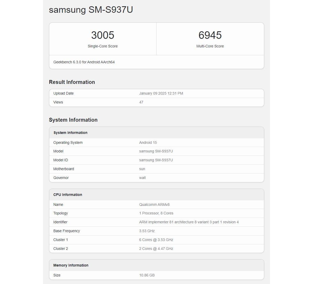 Samsung Galaxy S25 Slim runs Geekbench, disappoints