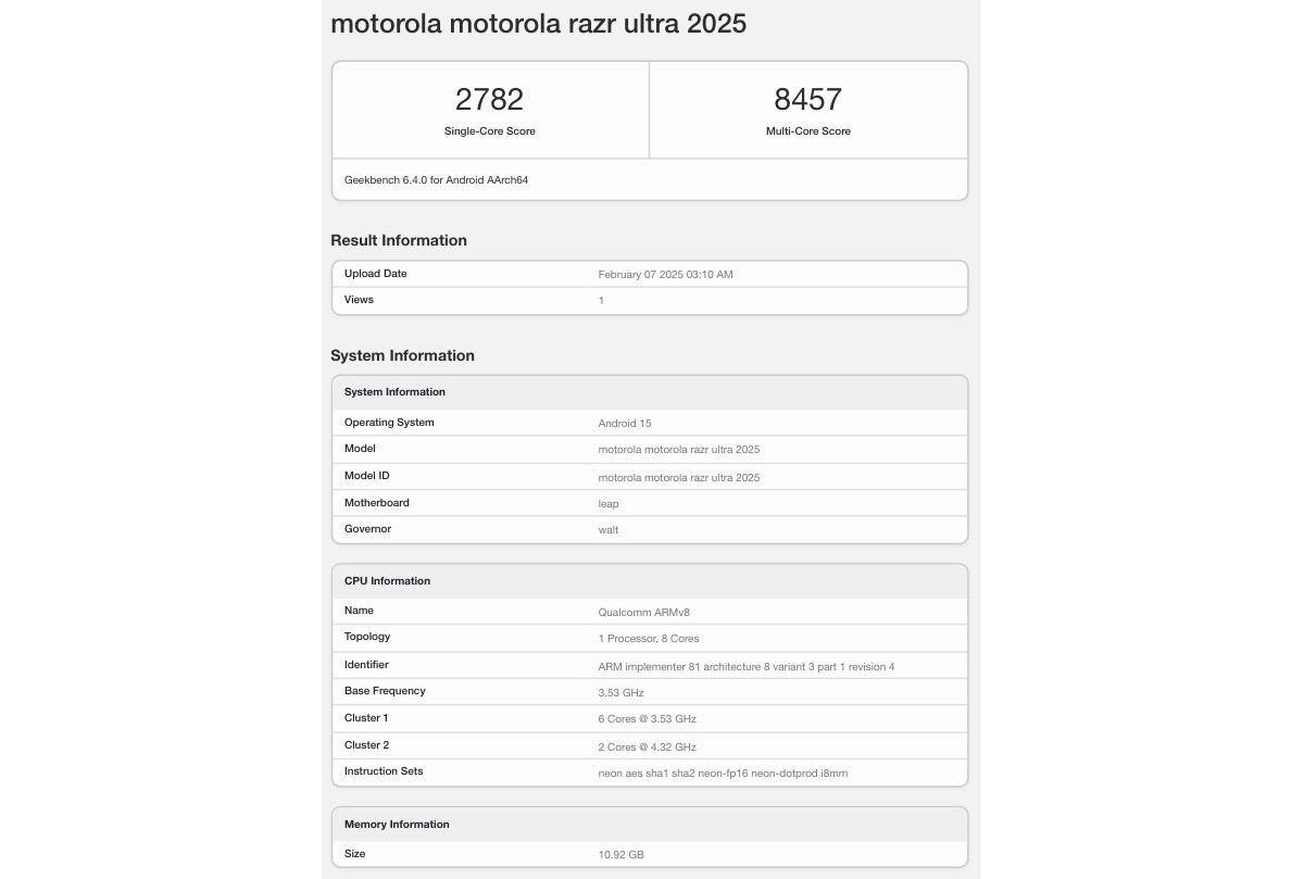 Motorola Razr Ultra 2025 runs Geekbench with a surprising chipset