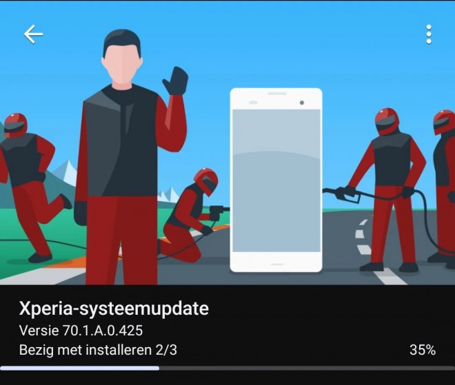 Sony Xperia 10 VI's Android 15 update screen (in Dutch)